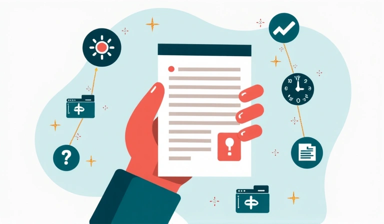 Εικονογράφηση δικαιωμάτων χρήστη, με ένα χέρι που κρατά ένα έγγραφο και εικονίδια επιλογών